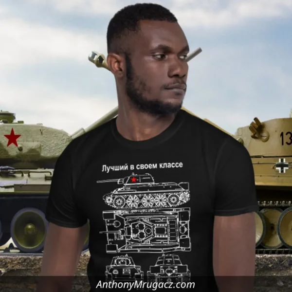 Man wearing a Best Soviet Tank T34 Shirt by Mrugacz.