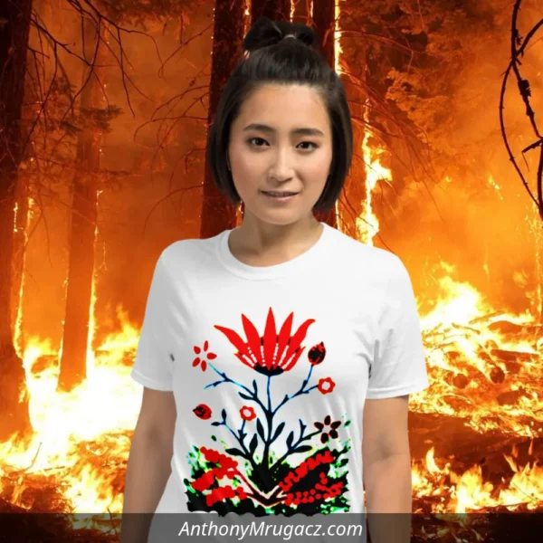 Girl wearing a Forest Fire Flower Shirt by Mrugacz.