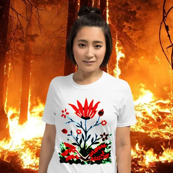 Girl wearing a Forest Fire Flower Tshirt by Mrugacz.