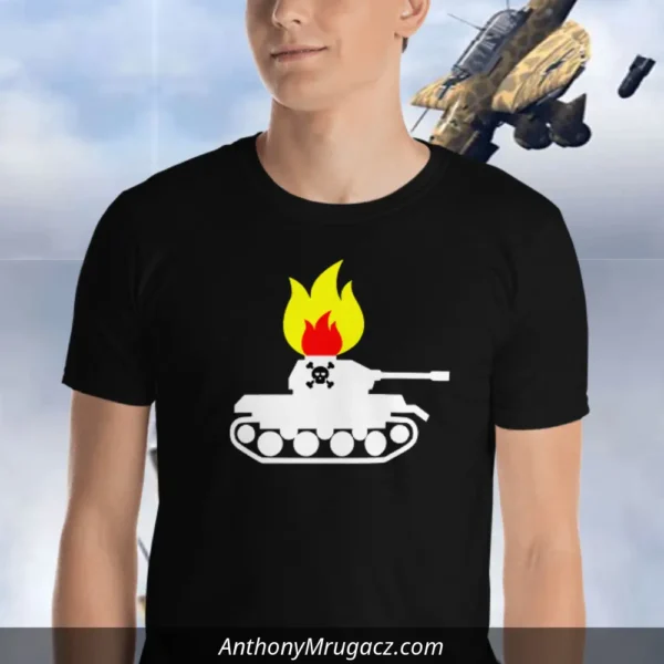 Man wearing a Flaming Panzer BBQ Shirt from Mrugacz