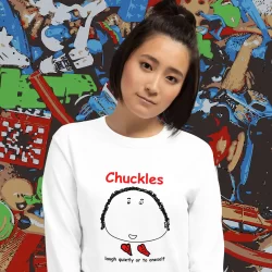 Gal in a Chuckles Two heart Long Sleeve shirt.