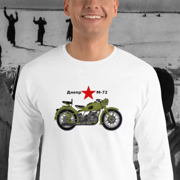 Guy wearing a Dnepr-M-72 Motorcycle-Longsleeve Shirt by Mrugacz.