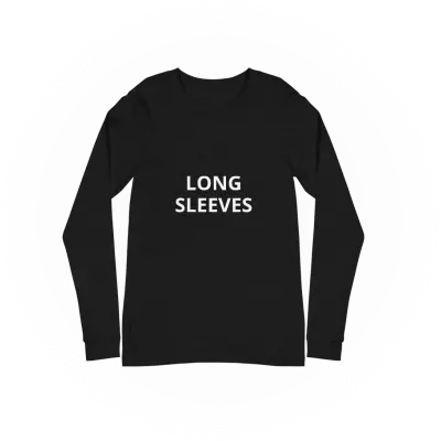 Black shirt with printed text, "LONG SLEEVES" to access Safe Secure Online Shopping.