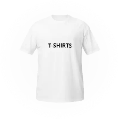 White shirt with printed text, "T-SHIRTS" to access Safe Secure Online Shopping.