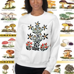 Lady wearing a Black Slavic Flower Sweatshirt from Mrugacz.