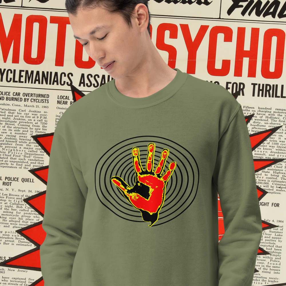 Man wearing a Left Hand Sweatshirt  for the blog post "Hypnosis and Brainwashing" by Mrugacz.