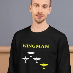 Man wearing a black Wingman sweatshirt from AnthonyMrugacz.com