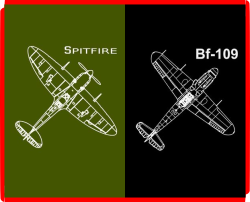 Twp planes, a RAF Spitfire and German Bf-109 during Britain's finest hour.