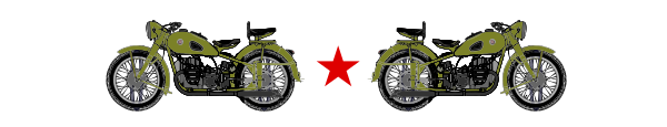 A pair of military green Soviet M-72 motorcycles for the blog post "Soviet Era Retro Ride" by Mrugacz.