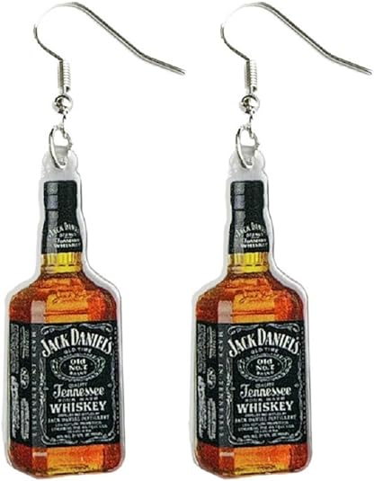 Jack Daniels whiskey bottle  earrings for the blog post "American Dystopia Dream Land" by Mrugacz.