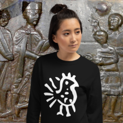 Woman wearing a Black Ancient Graphic Longsleeve from Anthony Mrugacz.