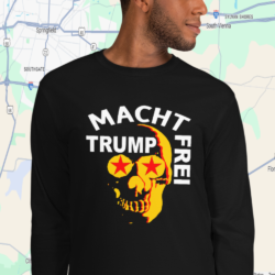 man very happily wearing a Trump Will Fixit Longsleeve shirt in black color.