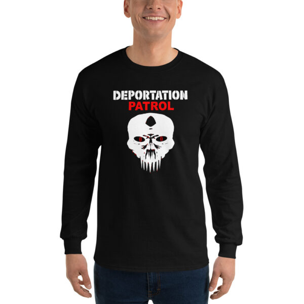 Man wearing a Doublesided Deportation Patrol Squad Longsleeve Shirt in color.