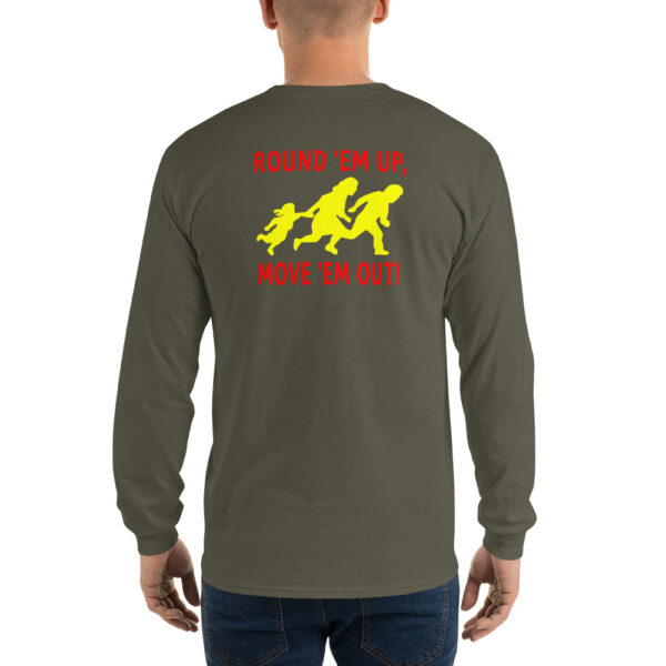 Man wearing a Doublesided Deportation Patrol Squad Longsleeve Shirt in color.