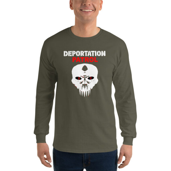 Man wearing a Doublesided Deportation Patrol Squad Longsleeve Shirt in color.