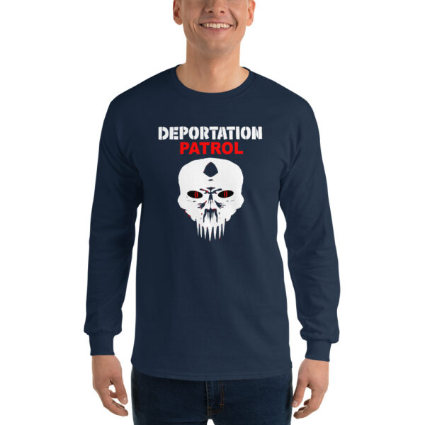 Man wearing a Doublesided Deportation Patrol Squad Longsleeve Shirt in color.